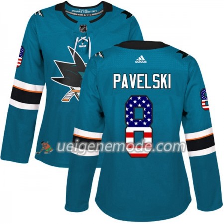 Dame Eishockey San Jose Sharks Trikot Joe Pavelski 8 Adidas 2017-2018 Teal USA Flag Fashion Authentic